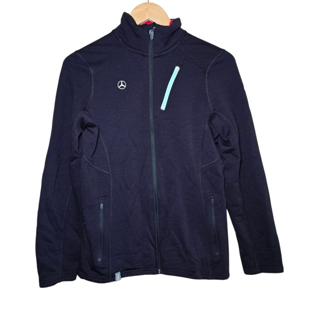 Icebreaker Merino Womens Medium Full Zip Jacket Sweater Navy Blue Mercedes Benz
